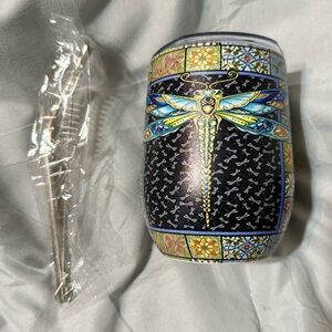 New Colorful Dragonfly Tumbler W/ Spoon Stainless Steal Insulated 11 OZ